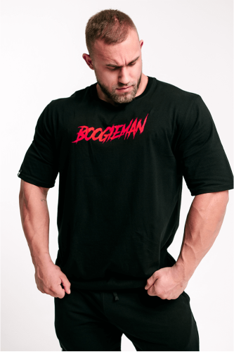 Czarny T-shirt męski z czerwonym nadrukiem BOOGIEMAN T-SHIRT OVERSIZE 129 BLACK-RED