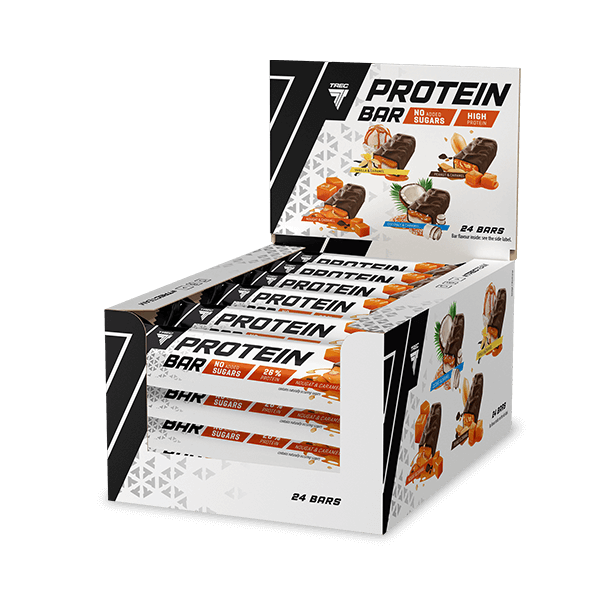 Zestaw batonów proteinowych nugatowo-karmelowych w mlecznej czekoladzie PROTEIN BAR NOUGAT & CARAMEL x 24 szt.