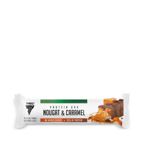 Baton proteinowy nugatowo-karmelowy z mlecznej czekolady PROTEIN BAR NOUGAT & CARAMEL