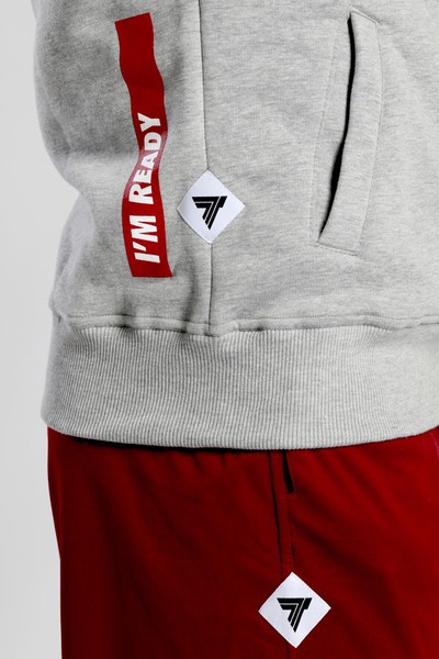 Szara bluza z kapturem męska HOODIE MELANGE z czerwonym nadrukiem https://www.trec.pl/media/catalog/product/6/_/6_13