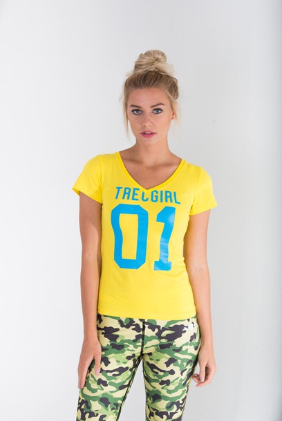 Żółty T-shirt damski V-NECK TRECGIRL LEMON