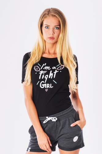Czarny T-shirt damski z nadrukiem TRECGIRL FIGHT GIRL