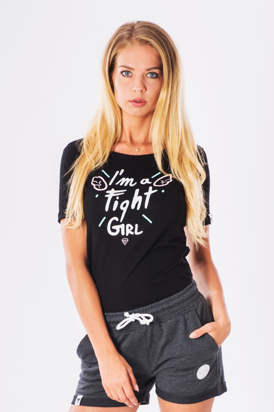 Czarny T-shirt damski z nadrukiem TRECGIRL FIGHT GIRL Glowne