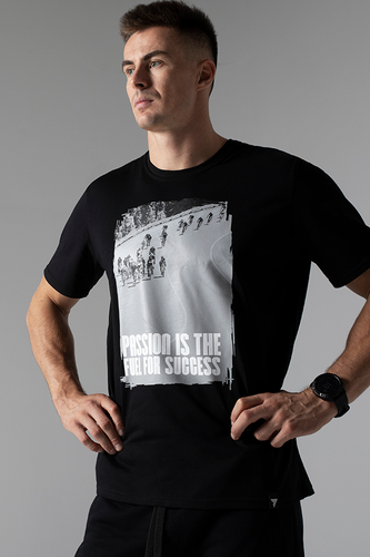 Czarny T-shirt męski z nadrukiem - KOLARSTWO