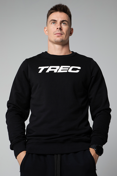 Czarna bluza bez kaptura męska BASIC z białym nadrukiem TREC