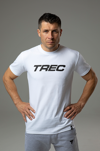 Biały T-shirt męski BASIC z czarnym nadrukiem TREC