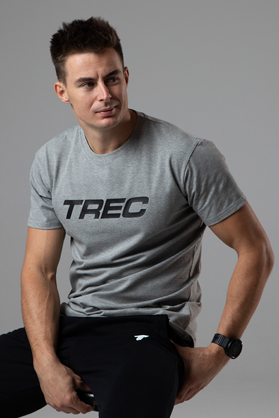 Szary T-shirt męski BASIC z czarnym nadrukiem TREC