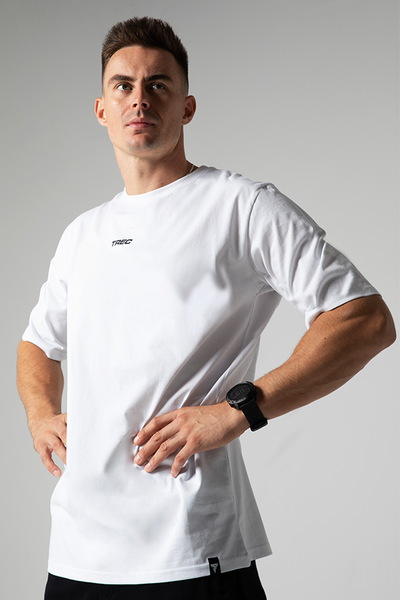 Biały T-shirt męski OVERSIZE BASIC z czarnymi elementami BIAŁY TSHIRT OVERSIZE