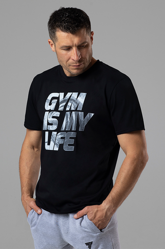 Czarny T-shirt męski z nadrukiem - GYM IS MY LIFE
