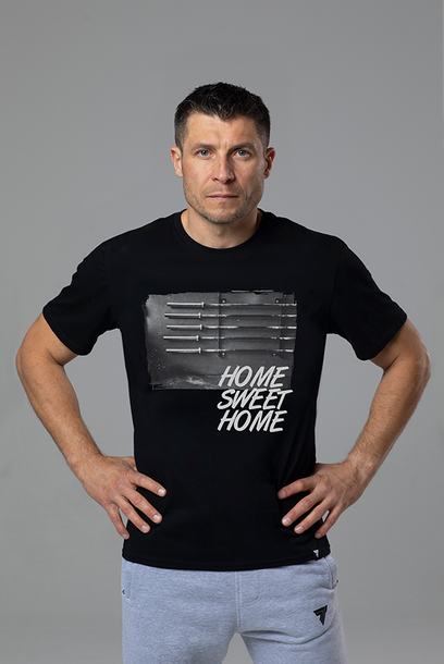 Czarny T-shirt męski z nadrukiem - HOME SWEET HOME