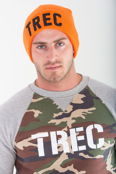 Pomarańczowa czapka zimowa męska z czarnym napisem TREC
