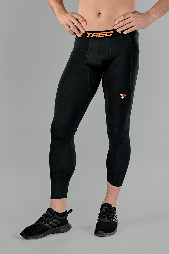 Trec Wear 2022 Czarno-pomarańczowe legginsy męskie PRO SERIES LEGGINGS 120 BLACK-ORANGE PRO SERIES LEGGINGS 120 BLACK-ORANGE