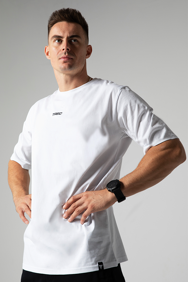TrecWear 2021 Biały T-shirt męski OVERSIZE BASIC z czarnymi elementami BIAŁY TSHIRT OVERSIZE